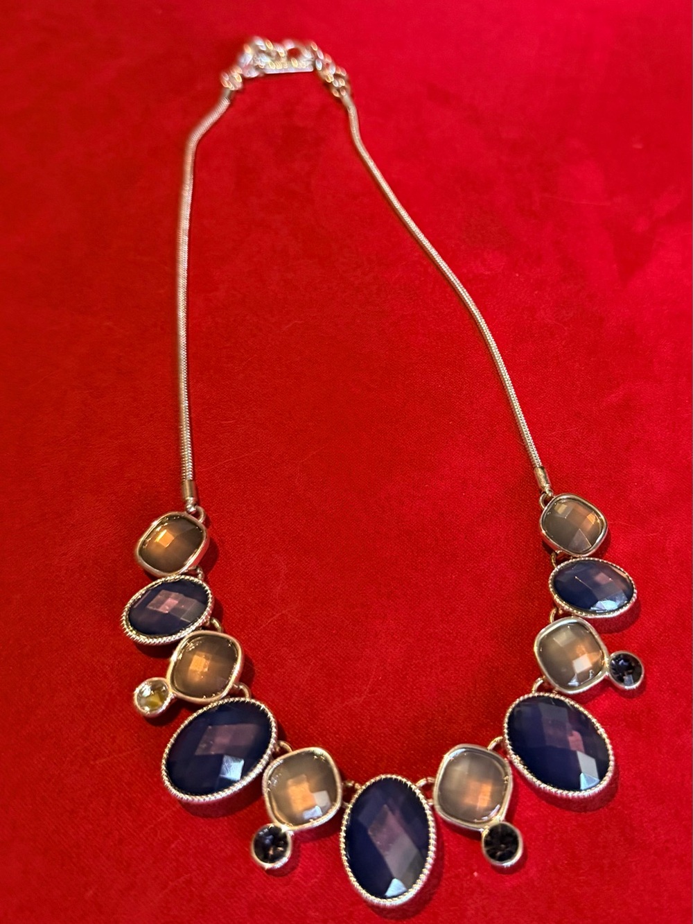 Nine West Silver-Tone Necklace with Blue and Gray Stones